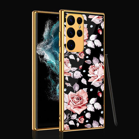 Samsung Galaxy S22 Ultra 5G Cover- Floral Series - Premium Electroplated Infinity Ultra Shine Glass Soft Silicon Borders Case