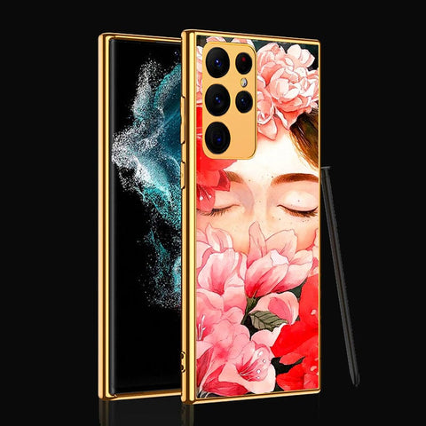 Samsung Galaxy S22 Ultra 5G Cover- Floral Series - Premium Electroplated Infinity Ultra Shine Glass Soft Silicon Borders Case