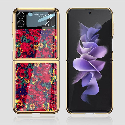 Samsung Galaxy Z Flip 3 5G Cover - Floral Series - Premium Electroplated Infinity Ultra Shine Glass Soft Silicon Borders Case