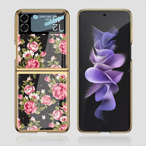 Samsung Galaxy Z Flip 3 5G Cover - Floral Series - Premium Electroplated Infinity Ultra Shine Glass Soft Silicon Borders Case
