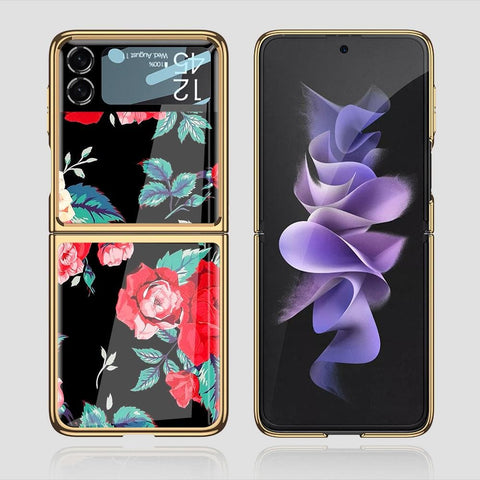 Samsung Galaxy Z Flip 3 5G Cover - Floral Series - Premium Electroplated Infinity Ultra Shine Glass Soft Silicon Borders Case