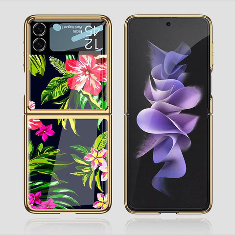 Samsung Galaxy Z Flip 3 5G Cover - Floral Series - Premium Electroplated Infinity Ultra Shine Glass Soft Silicon Borders Case