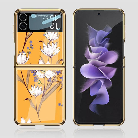Samsung Galaxy Z Flip 3 5G Cover - Floral Series - Premium Electroplated Infinity Ultra Shine Glass Soft Silicon Borders Case