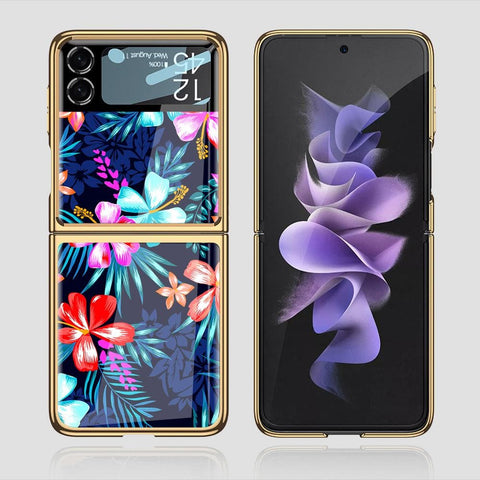 Samsung Galaxy Z Flip 3 5G Cover - Floral Series - Premium Electroplated Infinity Ultra Shine Glass Soft Silicon Borders Case