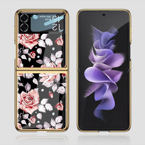 Samsung Galaxy Z Flip 3 5G Cover - Floral Series - Premium Electroplated Infinity Ultra Shine Glass Soft Silicon Borders Case
