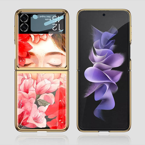 Samsung Galaxy Z Flip 3 5G Cover - Floral Series - Premium Electroplated Infinity Ultra Shine Glass Soft Silicon Borders Case