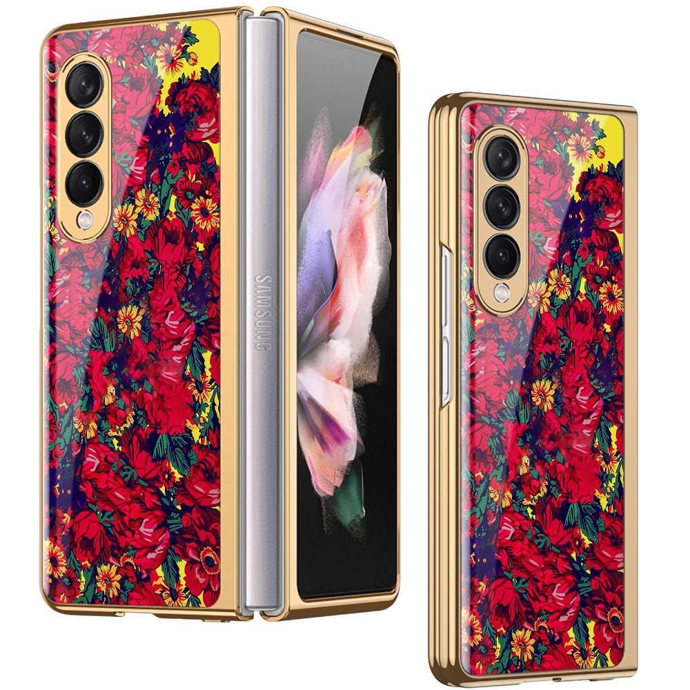 Samsung Galaxy Z Fold 3 5G Cover - Floral Series - Premium Electroplated Infinity Ultra Shine Glass Soft Silicon Borders Case