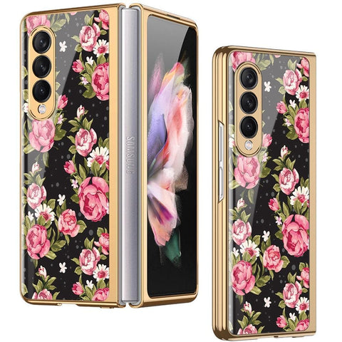 Samsung Galaxy Z Fold 3 5G Cover - Floral Series - Premium Electroplated Infinity Ultra Shine Glass Soft Silicon Borders Case