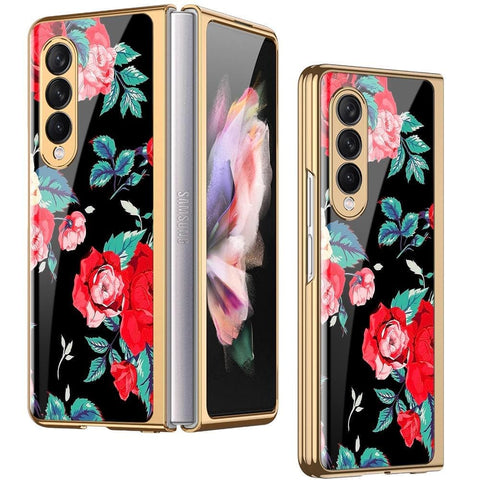 Samsung Galaxy Z Fold 3 5G Cover - Floral Series - Premium Electroplated Infinity Ultra Shine Glass Soft Silicon Borders Case