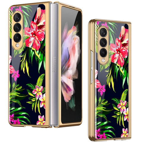 Samsung Galaxy Z Fold 3 5G Cover - Floral Series - Premium Electroplated Infinity Ultra Shine Glass Soft Silicon Borders Case