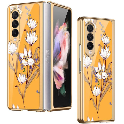Samsung Galaxy Z Fold 3 5G Cover - Floral Series - Premium Electroplated Infinity Ultra Shine Glass Soft Silicon Borders Case