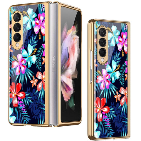 Samsung Galaxy Z Fold 3 5G Cover - Floral Series - Premium Electroplated Infinity Ultra Shine Glass Soft Silicon Borders Case