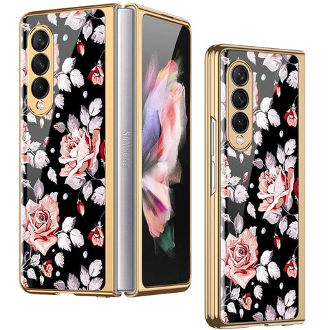 Samsung Galaxy Z Fold 3 5G Cover - Floral Series - Premium Electroplated Infinity Ultra Shine Glass Soft Silicon Borders Case