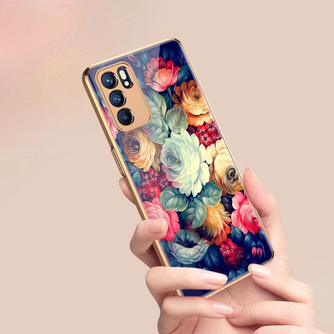 Oppo Reno 6 Pro 5G Cover - Floral Series 2 - Premium Electroplated Infinity Ultra Shine Glass Soft Silicon Borders Case