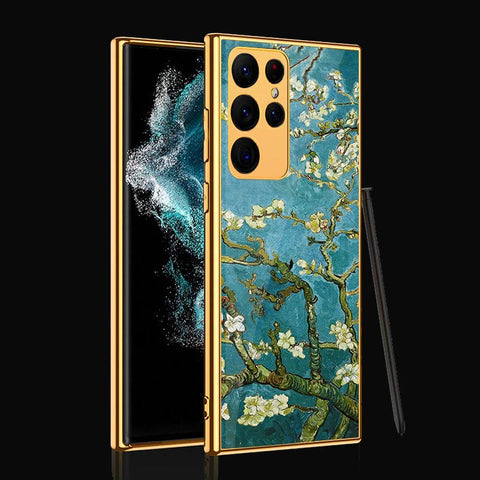 Samsung Galaxy S22 Ultra 5G Cover- Floral Series 2 - Premium Electroplated Infinity Ultra Shine Glass Soft Silicon Borders Case