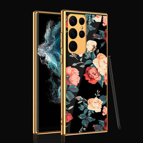 Samsung Galaxy S22 Ultra 5G Cover- Floral Series 2 - Premium Electroplated Infinity Ultra Shine Glass Soft Silicon Borders Case