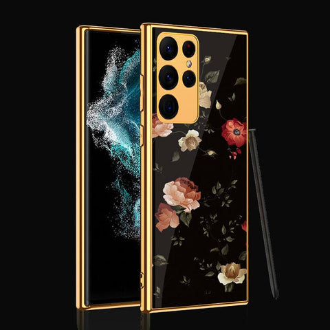 Samsung Galaxy S22 Ultra 5G Cover- Floral Series 2 - Premium Electroplated Infinity Ultra Shine Glass Soft Silicon Borders Case