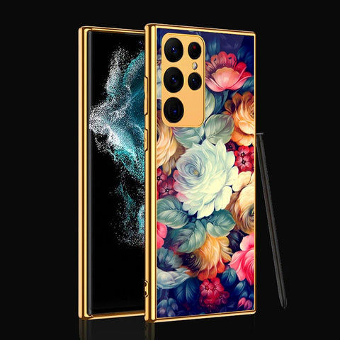 Samsung Galaxy S22 Ultra 5G Cover- Floral Series 2 - Premium Electroplated Infinity Ultra Shine Glass Soft Silicon Borders Case