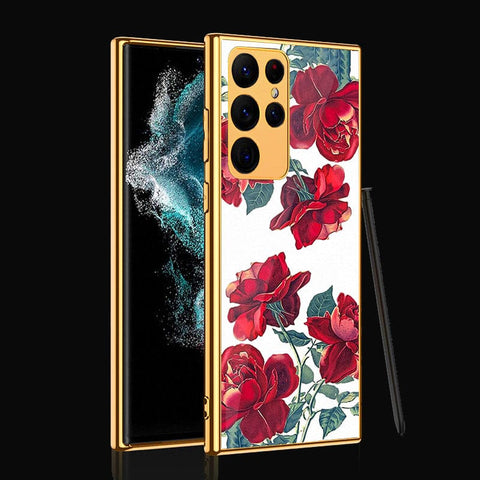 Samsung Galaxy S22 Ultra 5G Cover- Floral Series 2 - Premium Electroplated Infinity Ultra Shine Glass Soft Silicon Borders Case