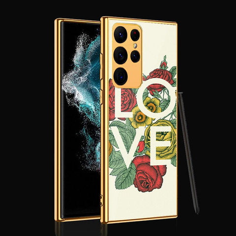 Samsung Galaxy S22 Ultra 5G Cover- Floral Series 2 - Premium Electroplated Infinity Ultra Shine Glass Soft Silicon Borders Case