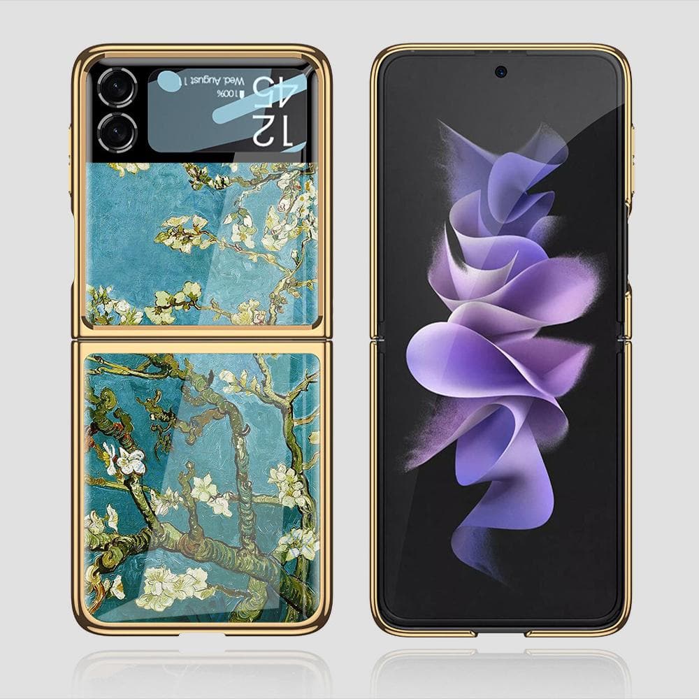 Samsung Galaxy Z Flip 3 5G Cover - Floral Series 2 - Premium Electroplated Infinity Ultra Shine Glass Soft Silicon Borders Case