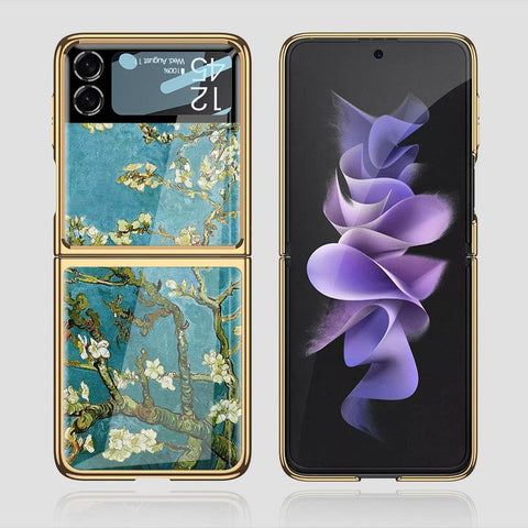 Samsung Galaxy Z Flip 3 5G Cover - Floral Series 2 - Premium Electroplated Infinity Ultra Shine Glass Soft Silicon Borders Case