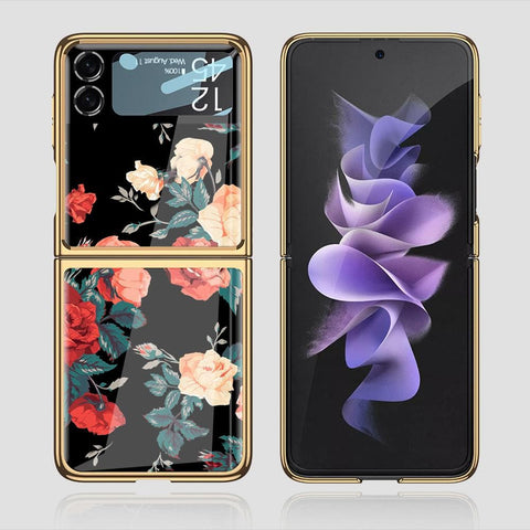 Samsung Galaxy Z Flip 3 5G Cover - Floral Series 2 - Premium Electroplated Infinity Ultra Shine Glass Soft Silicon Borders Case