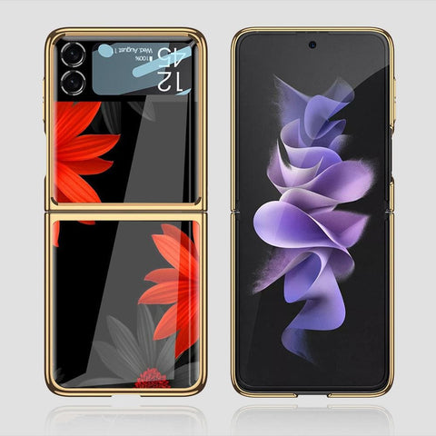 Samsung Galaxy Z Flip 3 5G Cover - Floral Series 2 - Premium Electroplated Infinity Ultra Shine Glass Soft Silicon Borders Case