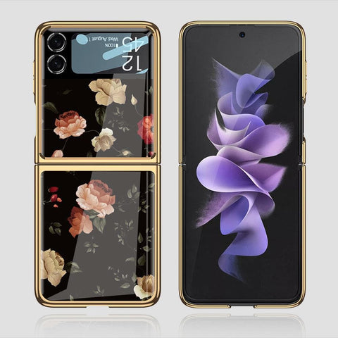 Samsung Galaxy Z Flip 3 5G Cover - Floral Series 2 - Premium Electroplated Infinity Ultra Shine Glass Soft Silicon Borders Case