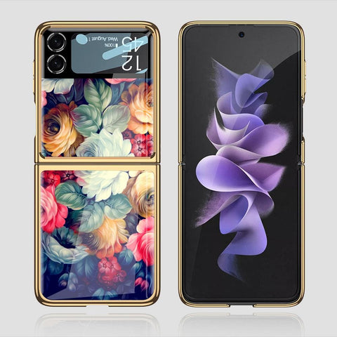 Samsung Galaxy Z Flip 3 5G Cover - Floral Series 2 - Premium Electroplated Infinity Ultra Shine Glass Soft Silicon Borders Case