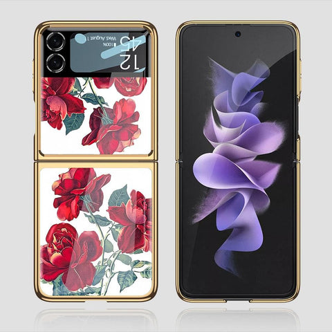 Samsung Galaxy Z Flip 3 5G Cover - Floral Series 2 - Premium Electroplated Infinity Ultra Shine Glass Soft Silicon Borders Case