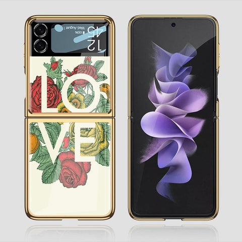 Samsung Galaxy Z Flip 3 5G Cover - Floral Series 2 - Premium Electroplated Infinity Ultra Shine Glass Soft Silicon Borders Case