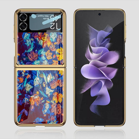 Samsung Galaxy Z Flip 3 5G Cover - Floral Series 2 - Premium Electroplated Infinity Ultra Shine Glass Soft Silicon Borders Case