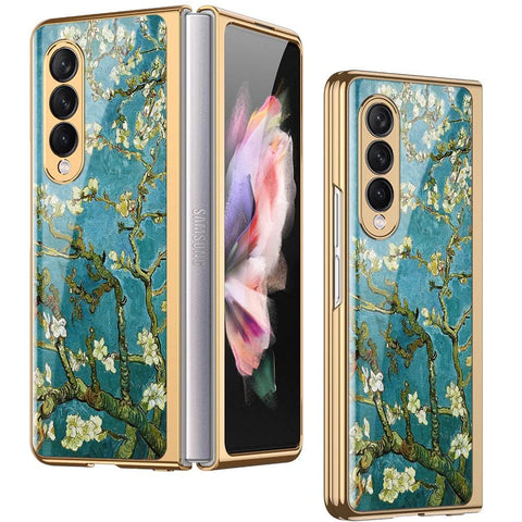 Samsung Galaxy Z Fold 3 5G Cover - Floral Series 2 - Premium Electroplated Infinity Ultra Shine Glass Soft Silicon Borders Case