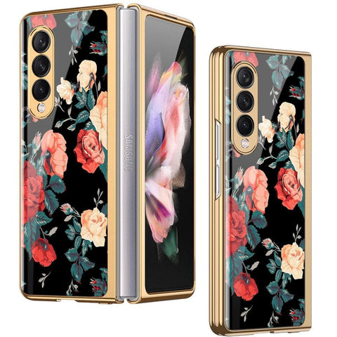 Samsung Galaxy Z Fold 3 5G Cover - Floral Series 2 - Premium Electroplated Infinity Ultra Shine Glass Soft Silicon Borders Case