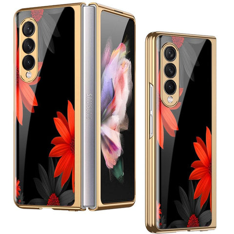 Samsung Galaxy Z Fold 3 5G Cover - Floral Series 2 - Premium Electroplated Infinity Ultra Shine Glass Soft Silicon Borders Case