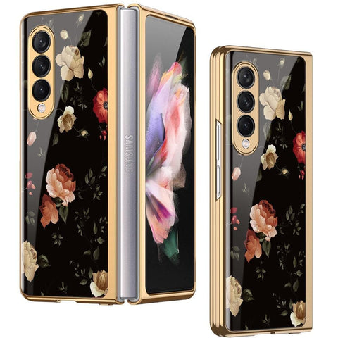 Samsung Galaxy Z Fold 3 5G Cover - Floral Series 2 - Premium Electroplated Infinity Ultra Shine Glass Soft Silicon Borders Case