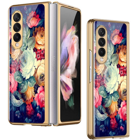 Samsung Galaxy Z Fold 3 5G Cover - Floral Series 2 - Premium Electroplated Infinity Ultra Shine Glass Soft Silicon Borders Case