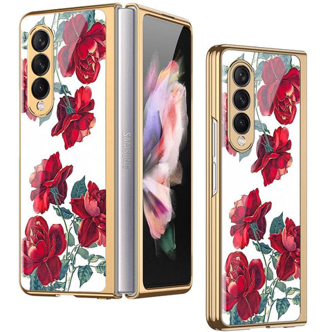 Samsung Galaxy Z Fold 3 5G Cover - Floral Series 2 - Premium Electroplated Infinity Ultra Shine Glass Soft Silicon Borders Case