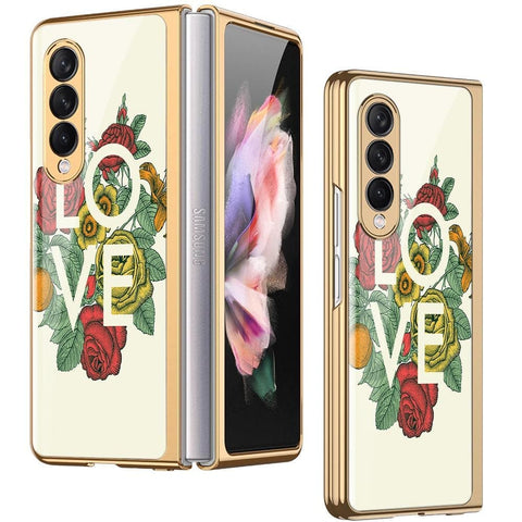 Samsung Galaxy Z Fold 3 5G Cover - Floral Series 2 - Premium Electroplated Infinity Ultra Shine Glass Soft Silicon Borders Case