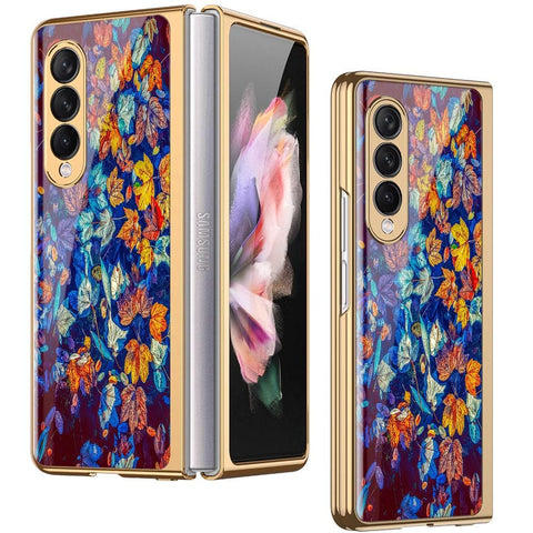 Samsung Galaxy Z Fold 3 5G Cover - Floral Series 2 - Premium Electroplated Infinity Ultra Shine Glass Soft Silicon Borders Case