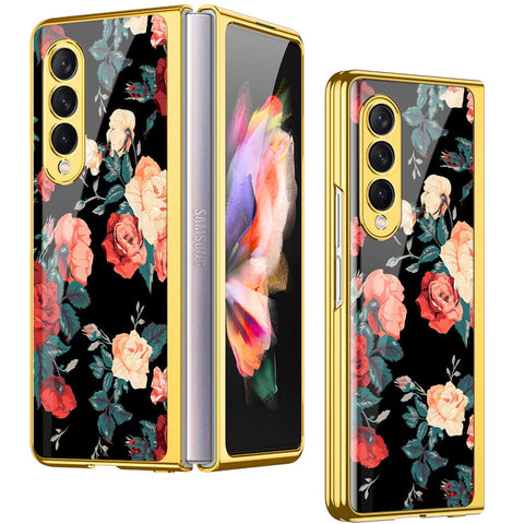Samsung Galaxy Z Fold 4 5G Cover- Floral Series 2 - Premium Electroplated Infinity Ultra Shine Glass Soft Silicon Borders Case