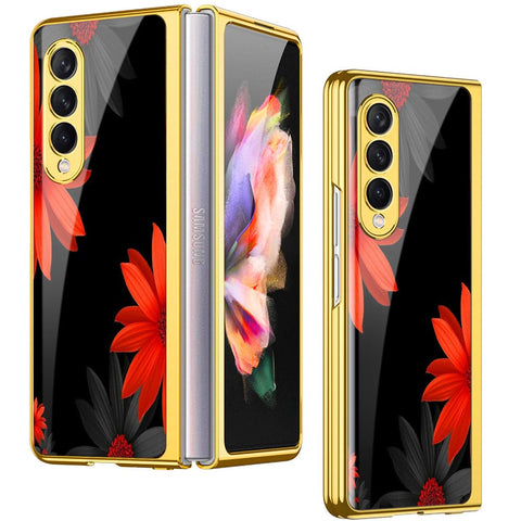 Samsung Galaxy Z Fold 4 5G Cover- Floral Series 2 - Premium Electroplated Infinity Ultra Shine Glass Soft Silicon Borders Case