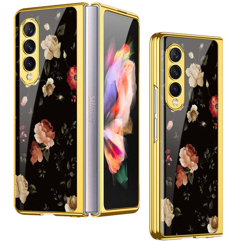 Samsung Galaxy Z Fold 4 5G Cover- Floral Series 2 - Premium Electroplated Infinity Ultra Shine Glass Soft Silicon Borders Case