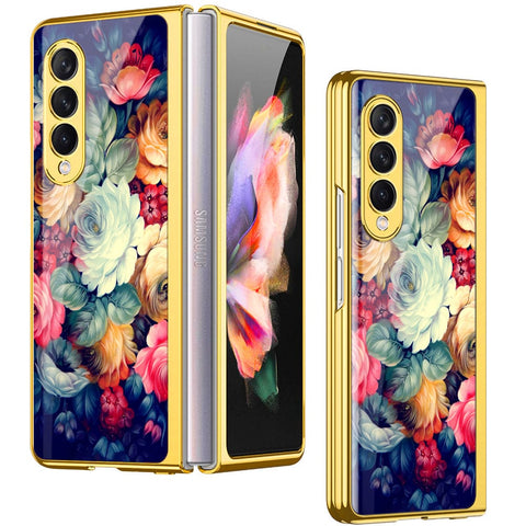Samsung Galaxy Z Fold 4 5G Cover- Floral Series 2 - Premium Electroplated Infinity Ultra Shine Glass Soft Silicon Borders Case