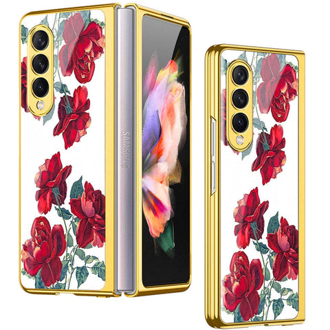 Samsung Galaxy Z Fold 4 5G Cover- Floral Series 2 - Premium Electroplated Infinity Ultra Shine Glass Soft Silicon Borders Case