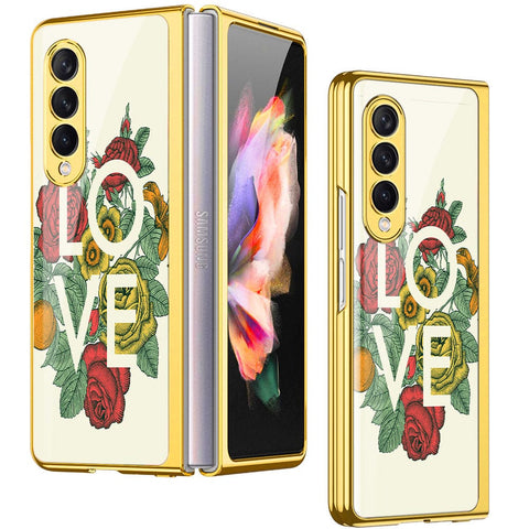 Samsung Galaxy Z Fold 4 5G Cover- Floral Series 2 - Premium Electroplated Infinity Ultra Shine Glass Soft Silicon Borders Case
