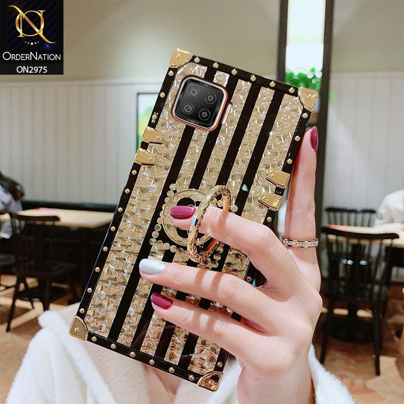 Oppo F17 Pro Cover - Design 2 - 3D illusion Gold Flowers Soft Trunk Case With Ring Holder