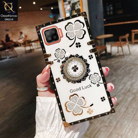Oppo A73 Cover - Ash White - Square Bling Diamond Glitter Soft TPU Trunk Case with Ring Holder