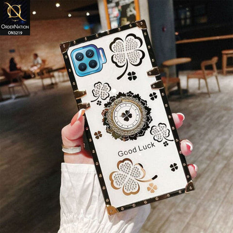 Oppo A93 Cover - Ash White - Square Bling Diamond Glitter Soft TPU Trunk Case with Ring Holder